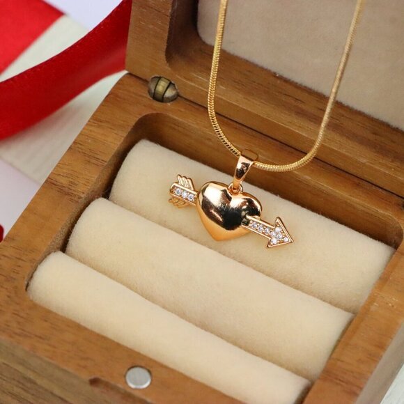 "Rose Gold Heart Pendant with Arrow and Crystal Detailing, XPPT1283 - Picture 9 of 13